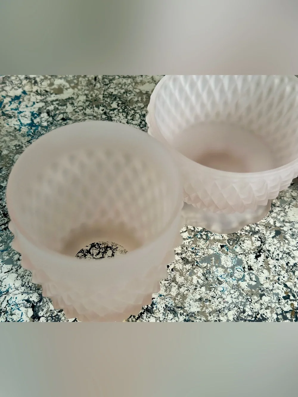 Vintage Blush Pink (frosted) Diamond Point pattern Glass Fairy Lamps - Set of 2